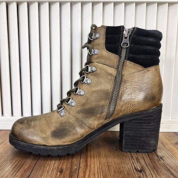 Kork-Ease Disna Women's 8 M Brown Leather Heeled Lace Up Boho Boots Ankle Combat - Picture 6 of 11